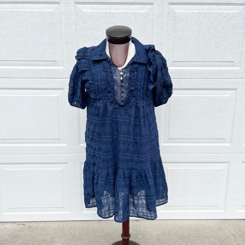 Listicle Womens Lace Ruffle Accent Girlie Dress‎ Blue Plaid Size Small